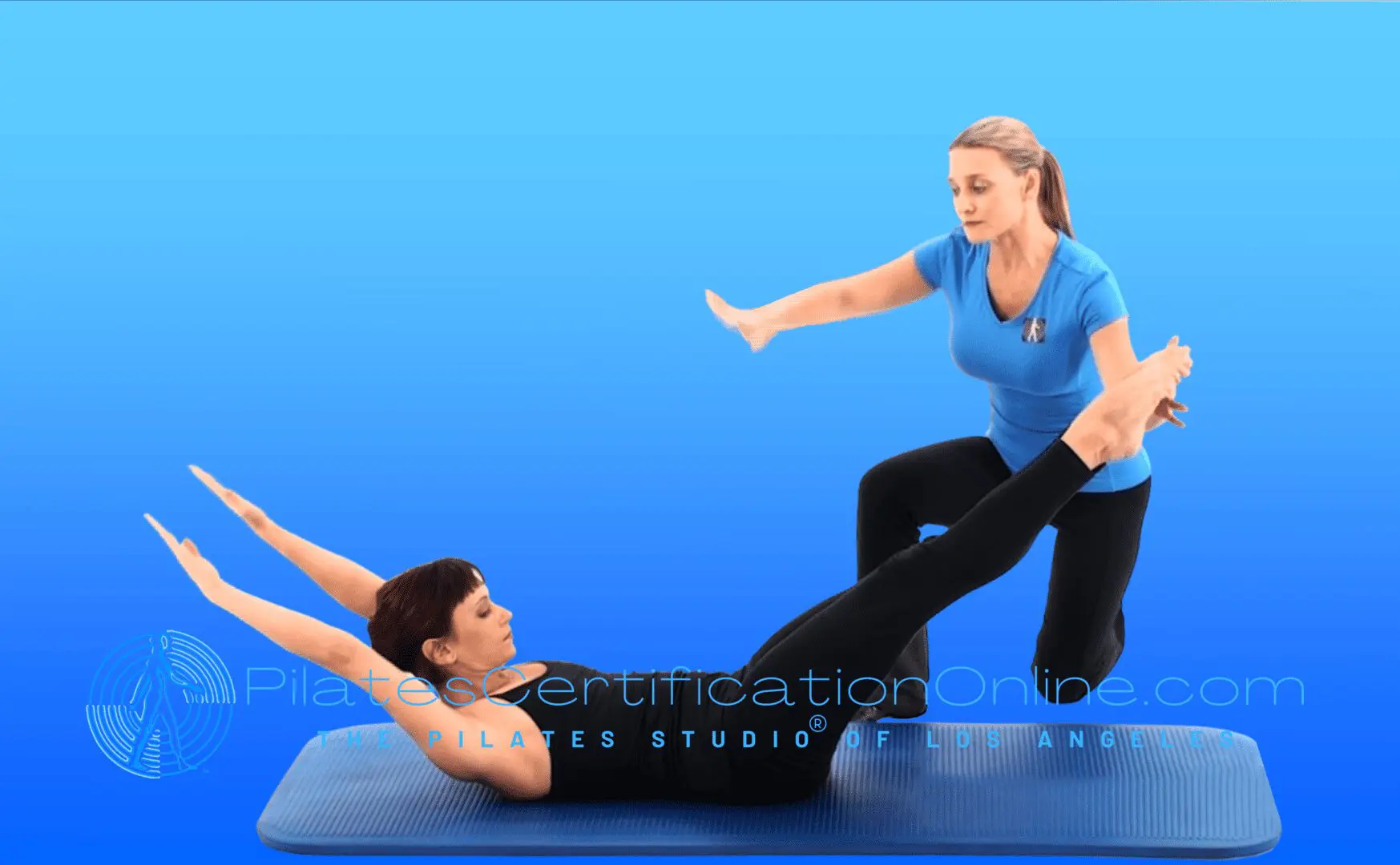 A woman is doing an exercise with another person.