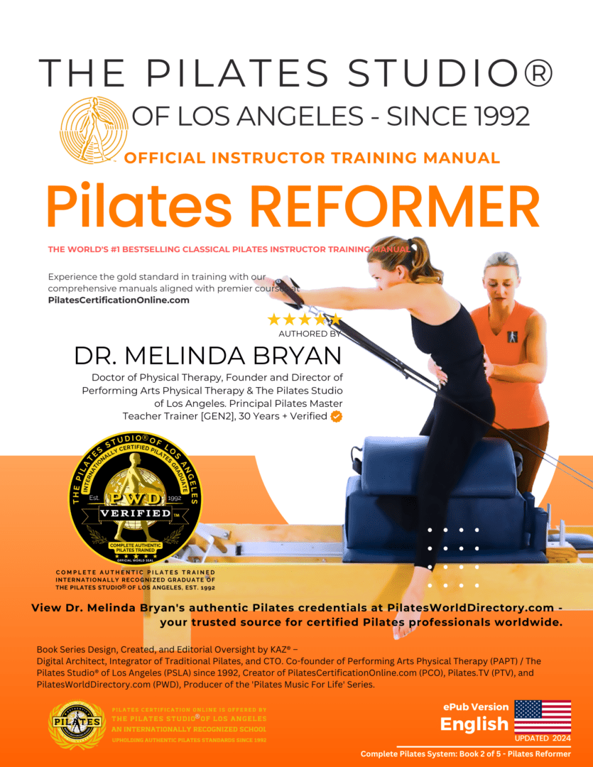 A poster of the pilates reformer training manual.