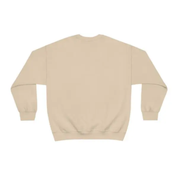 A beige sweatshirt with the back of it.