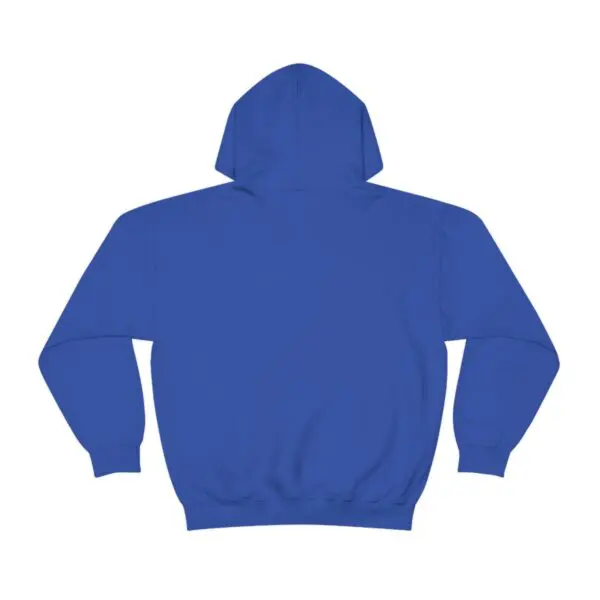 A blue hoodie with the hood up.