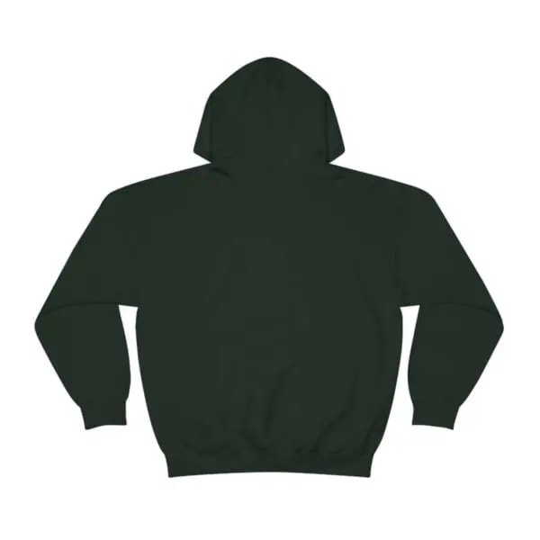 A black hooded sweatshirt with a white logo on the front.