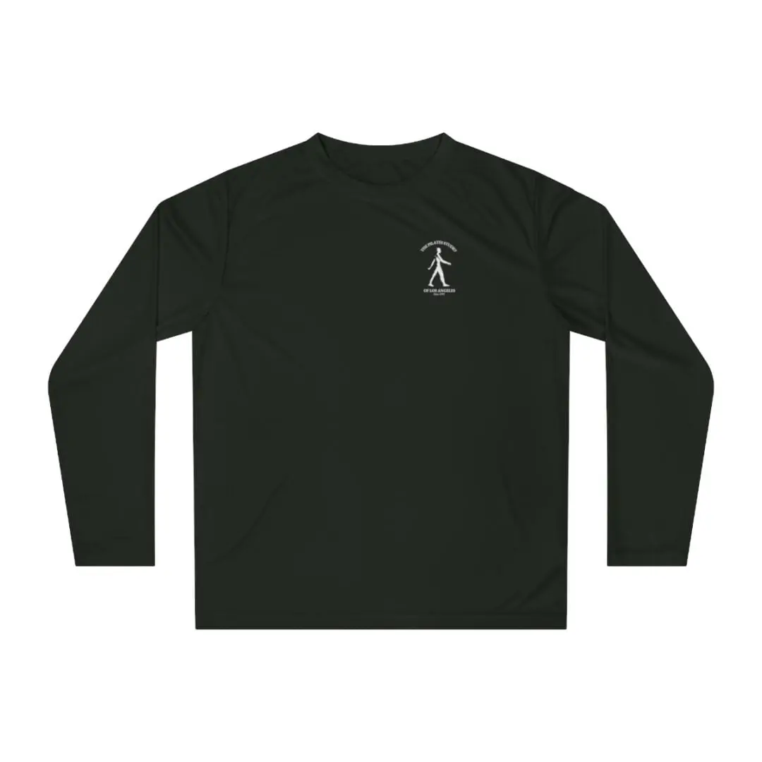 A long sleeve t-shirt with a small logo on the front.