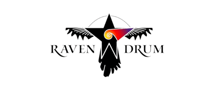 A black and white logo of the raven drug company.