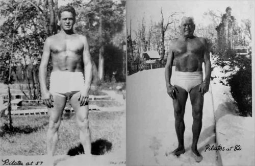 Joseph Pilates demostrando su método original