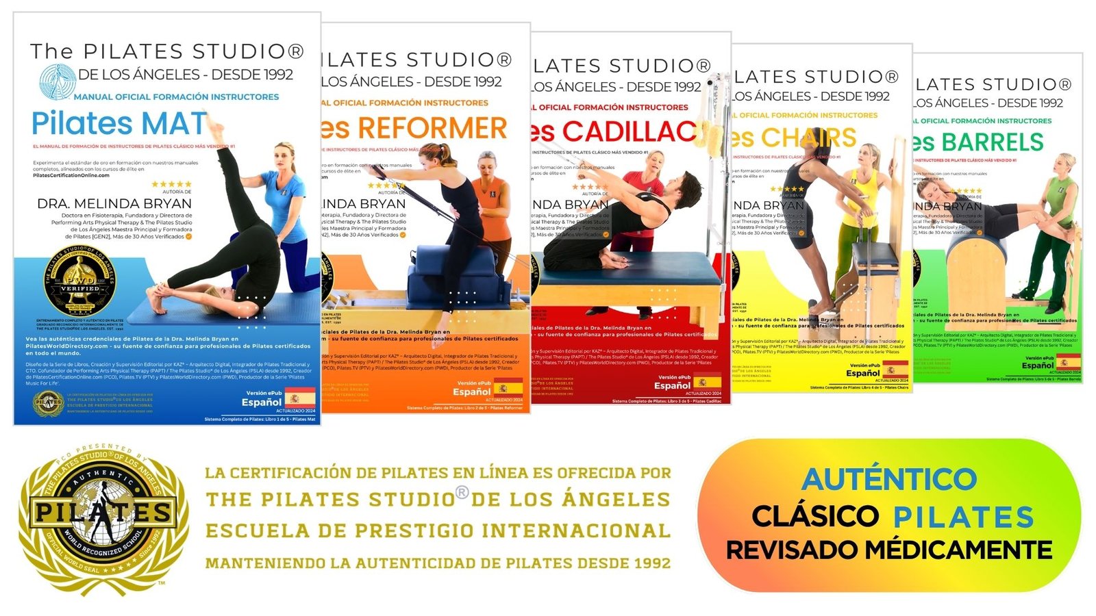 Manuales de Instructor de Pilates en Español por Dr. Melinda Bryan – Sistema Clásico (Mat, Reformer, Cadillac, Chairs, Barriles), Médicamente Verificado desde 1992 | PCO