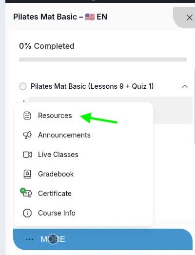 Resources inside the course player showing downloadable apprenticeship documents